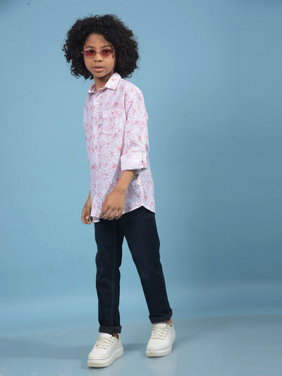 Pink Floral Print Shirt-Boys Shirts-Crimsoune Club