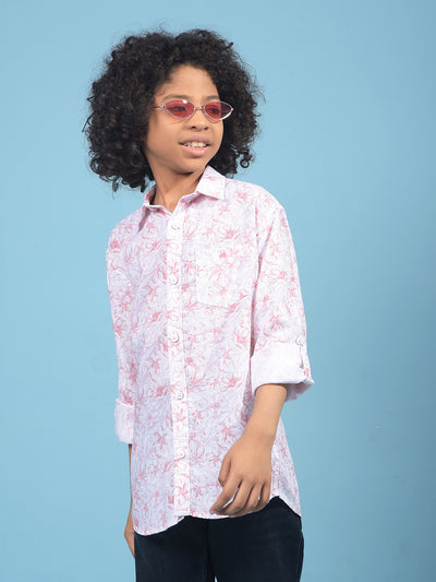 Pink Floral Print Shirt-Boys Shirts-Crimsoune Club