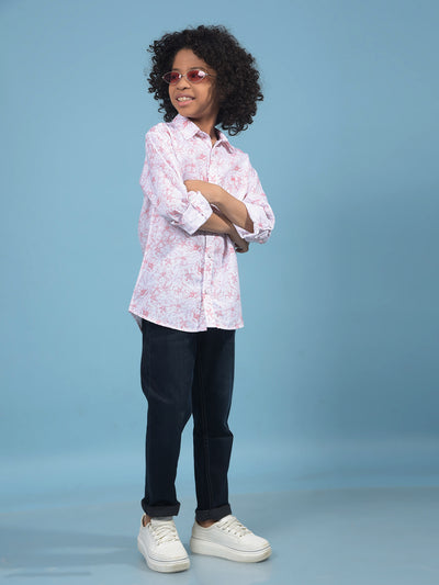 Pink Floral Print Shirt-Boys Shirts-Crimsoune Club