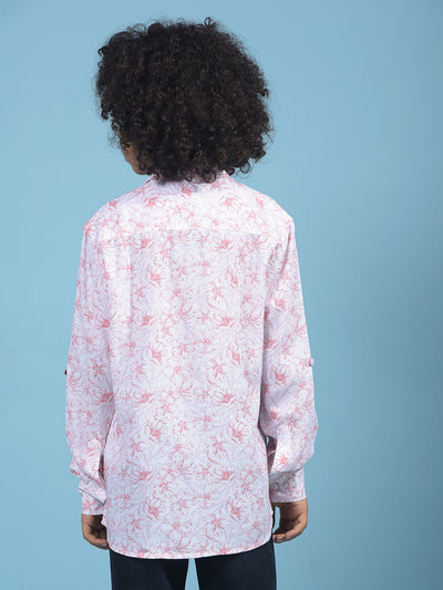 Pink Floral Print Shirt-Boys Shirts-Crimsoune Club