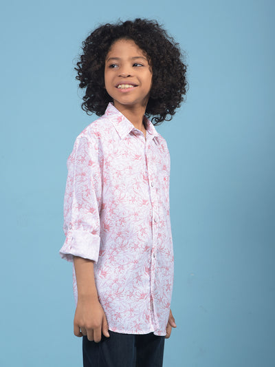 Pink Floral Print Shirt-Boys Shirts-Crimsoune Club
