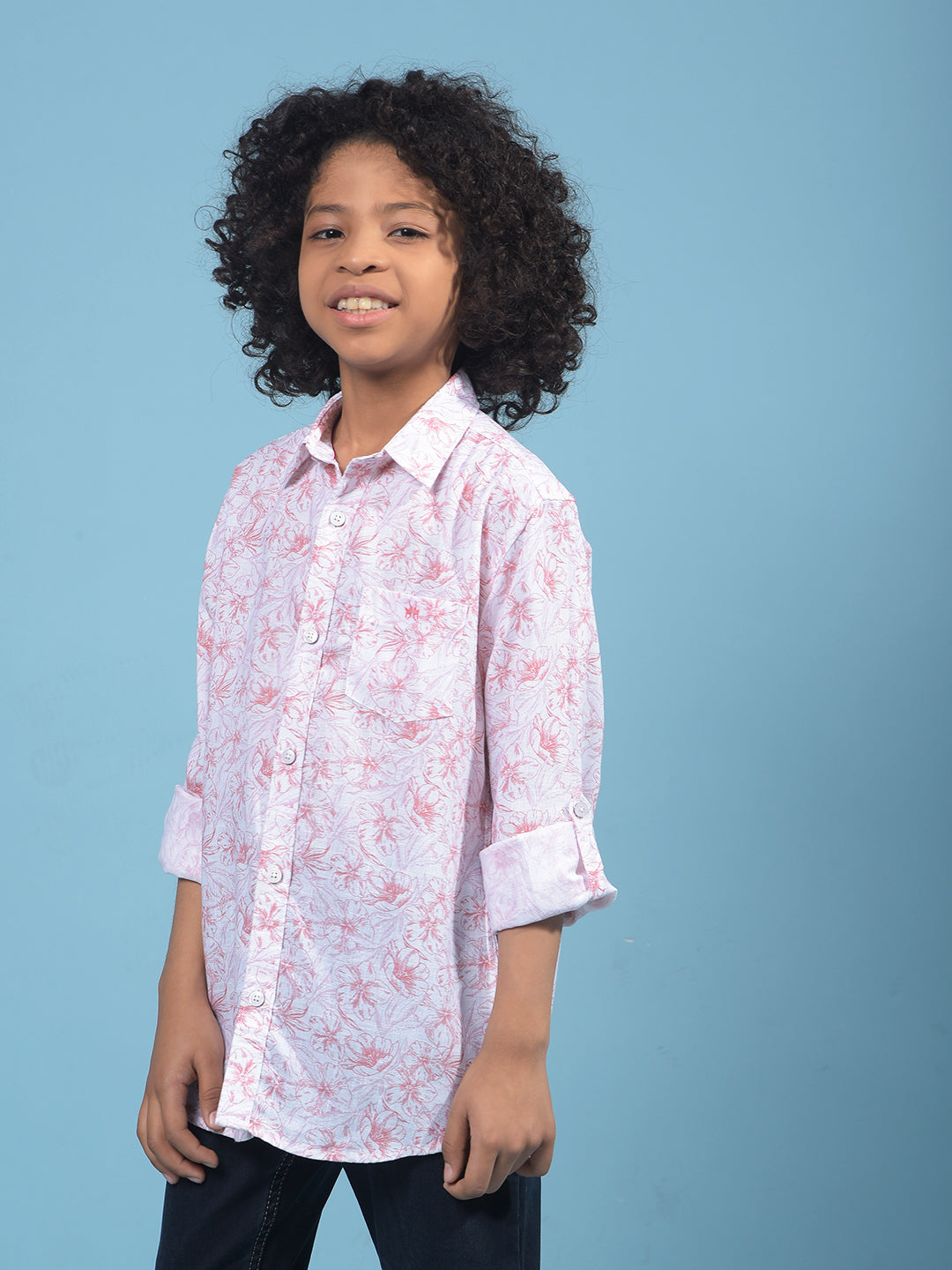 Pink Floral Print Shirt-Boys Shirts-Crimsoune Club