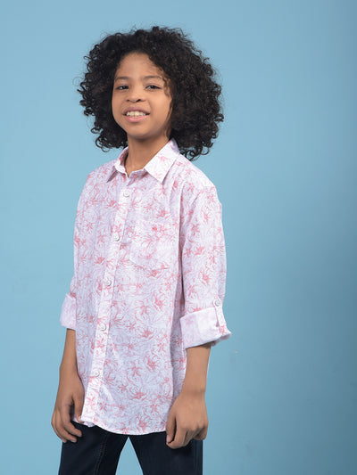 Pink Floral Print Shirt-Boys Shirts-Crimsoune Club