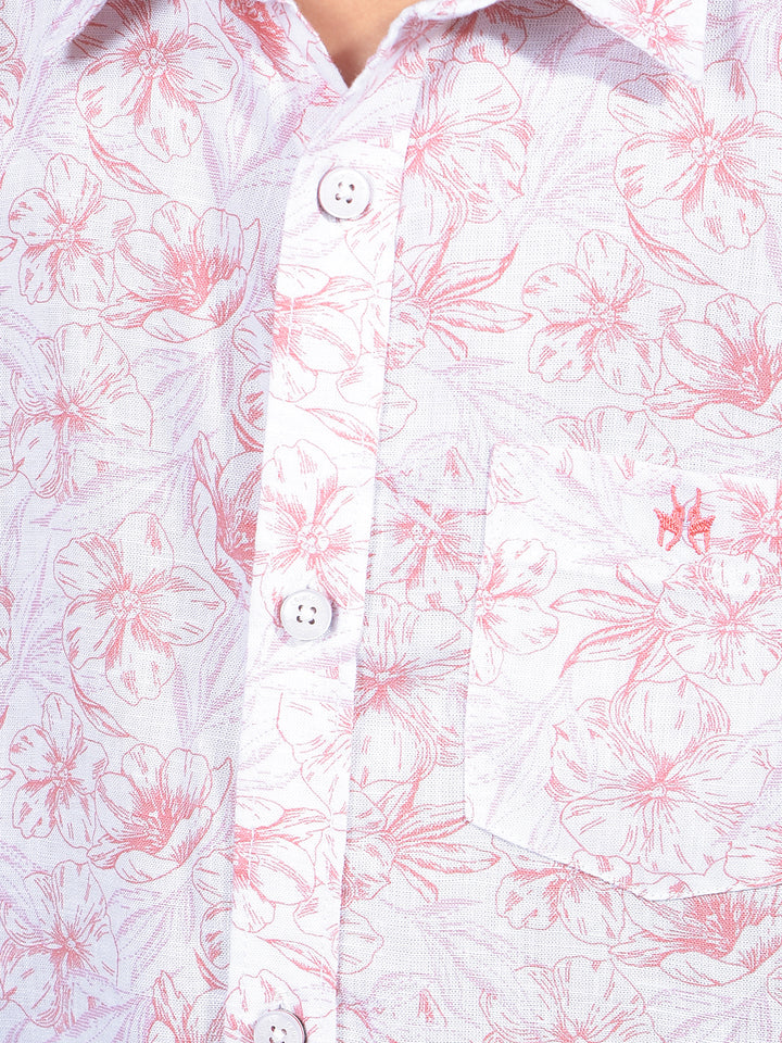 Pink Floral Print Shirt-Boys Shirts-Crimsoune Club