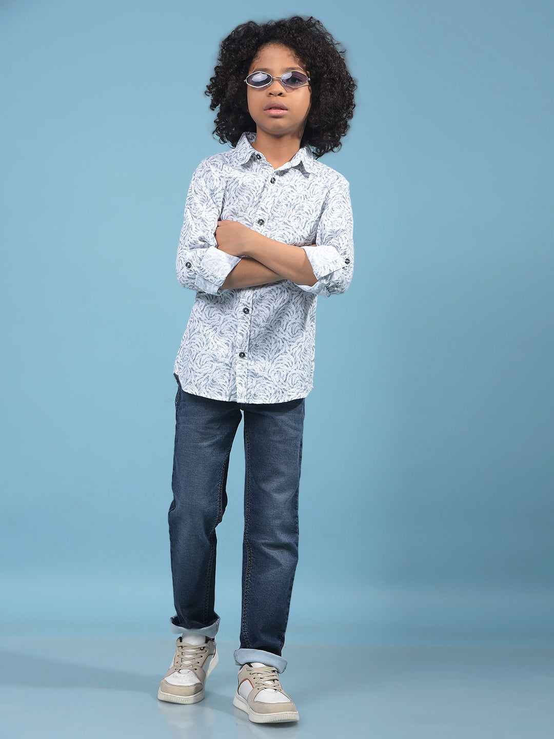 Grey Floral Print 100% Cotton Shirt-Boys Shirts-Crimsoune Club