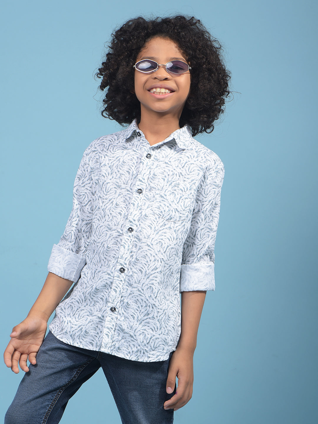 Grey Floral Print 100% Cotton Shirt-Boys Shirts-Crimsoune Club