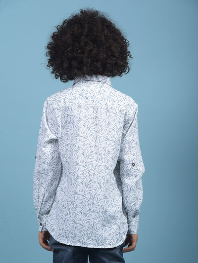 Grey Floral Print 100% Cotton Shirt-Boys Shirts-Crimsoune Club