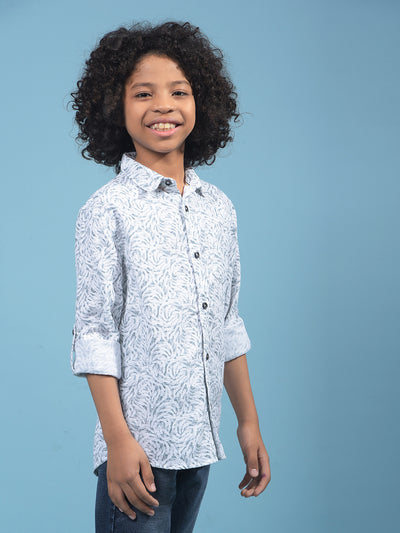 Grey Floral Print 100% Cotton Shirt-Boys Shirts-Crimsoune Club