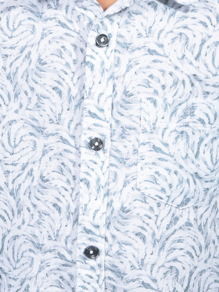Grey Floral Print 100% Cotton Shirt-Boys Shirts-Crimsoune Club