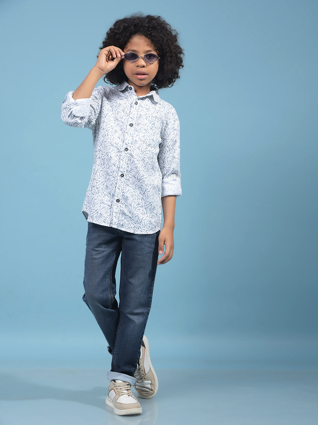 Grey Floral Print 100% Cotton Shirt-Boys Shirts-Crimsoune Club