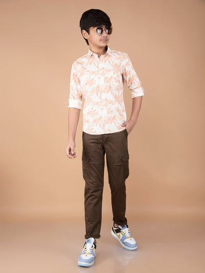 Peach Floral Print 100% Cotton Shirt-Boys Shirts-Crimsoune Club