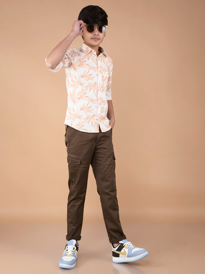 Peach Floral Print 100% Cotton Shirt-Boys Shirts-Crimsoune Club