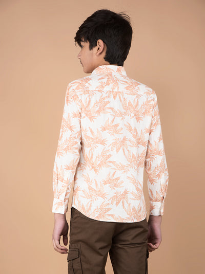 Peach Floral Print 100% Cotton Shirt-Boys Shirts-Crimsoune Club