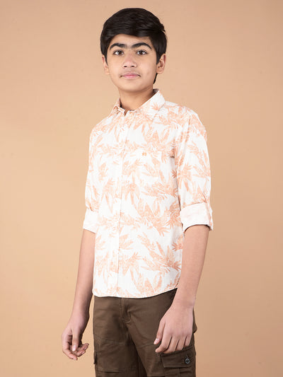 Peach Floral Print 100% Cotton Shirt-Boys Shirts-Crimsoune Club