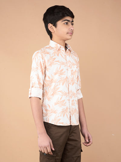 Peach Floral Print 100% Cotton Shirt-Boys Shirts-Crimsoune Club