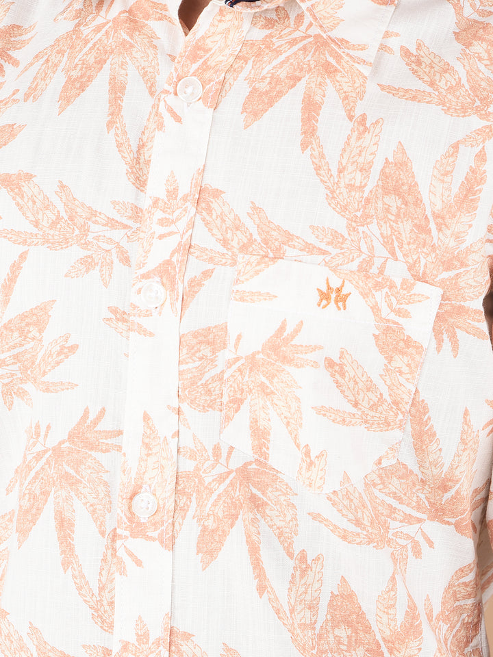 Peach Floral Print 100% Cotton Shirt-Boys Shirts-Crimsoune Club