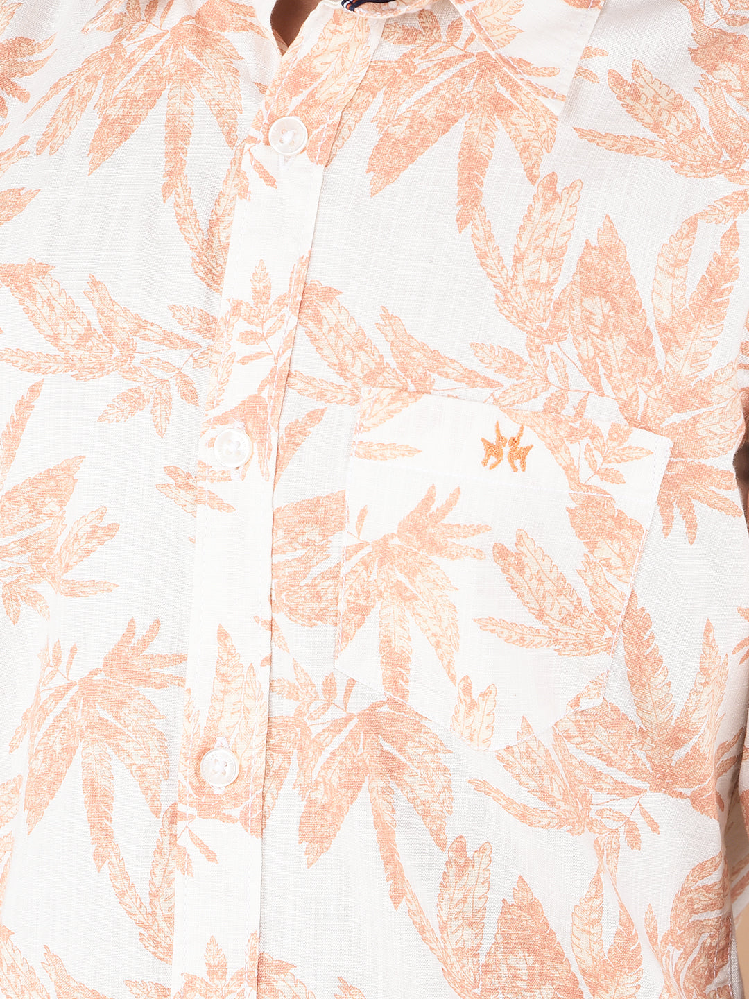 Peach Floral Print 100% Cotton Shirt-Boys Shirts-Crimsoune Club