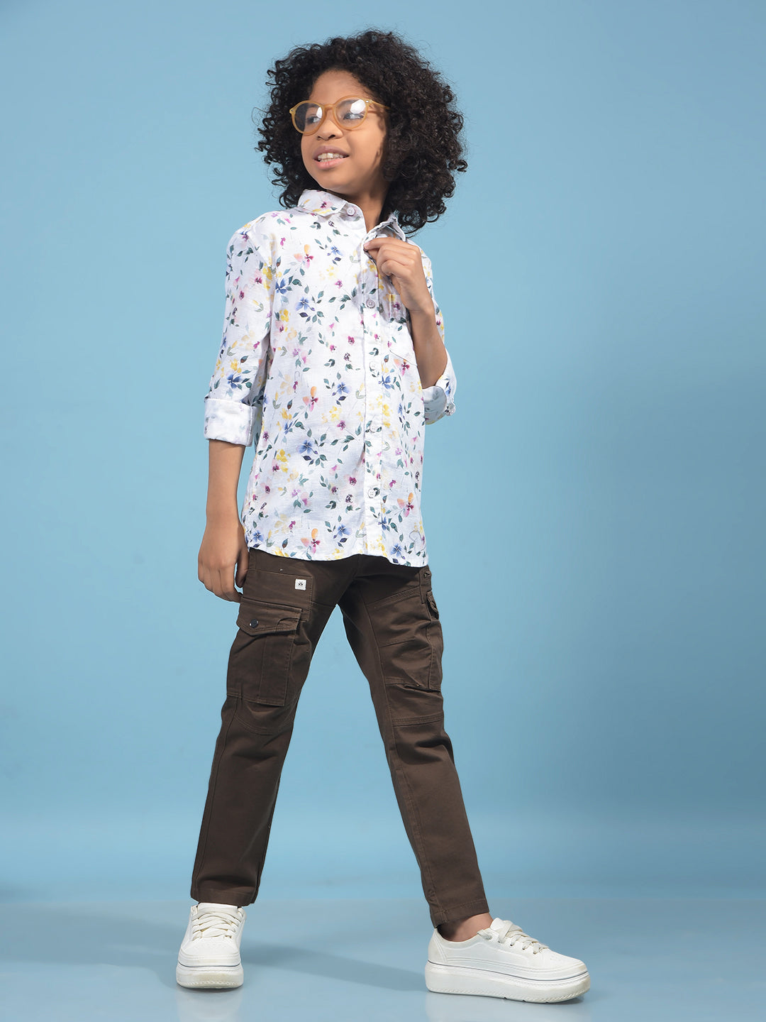 Shirt White Floral Print Linen Shirt-Boys Shirts-Crimsoune Club