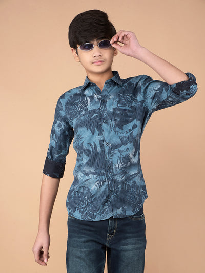 Blue Floral Print Shirt-Boys Shirts-Crimsoune Club
