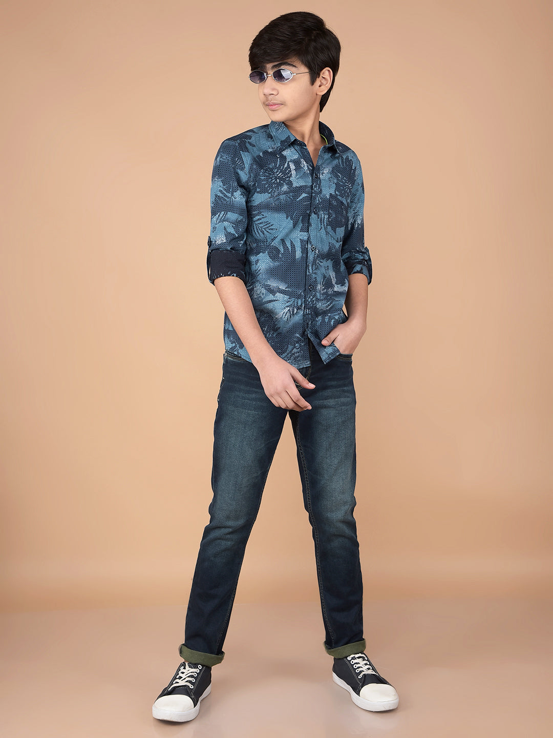 Blue Floral Print Shirt-Boys Shirts-Crimsoune Club