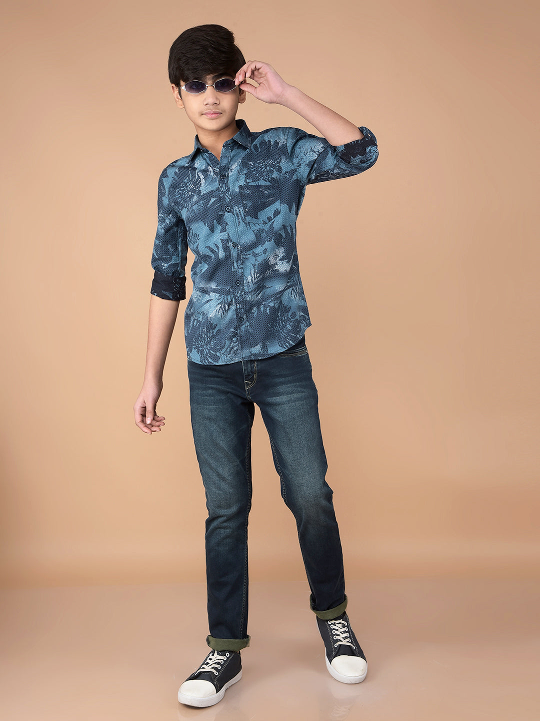 Blue Floral Print Shirt-Boys Shirts-Crimsoune Club
