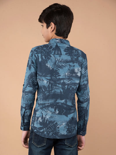 Blue Floral Print Shirt-Boys Shirts-Crimsoune Club