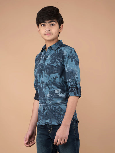 Blue Floral Print Shirt-Boys Shirts-Crimsoune Club