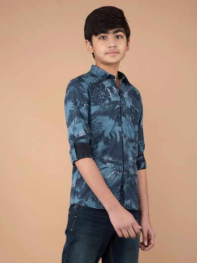 Blue Floral Print Shirt-Boys Shirts-Crimsoune Club
