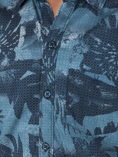 Blue Floral Print Shirt-Boys Shirts-Crimsoune Club