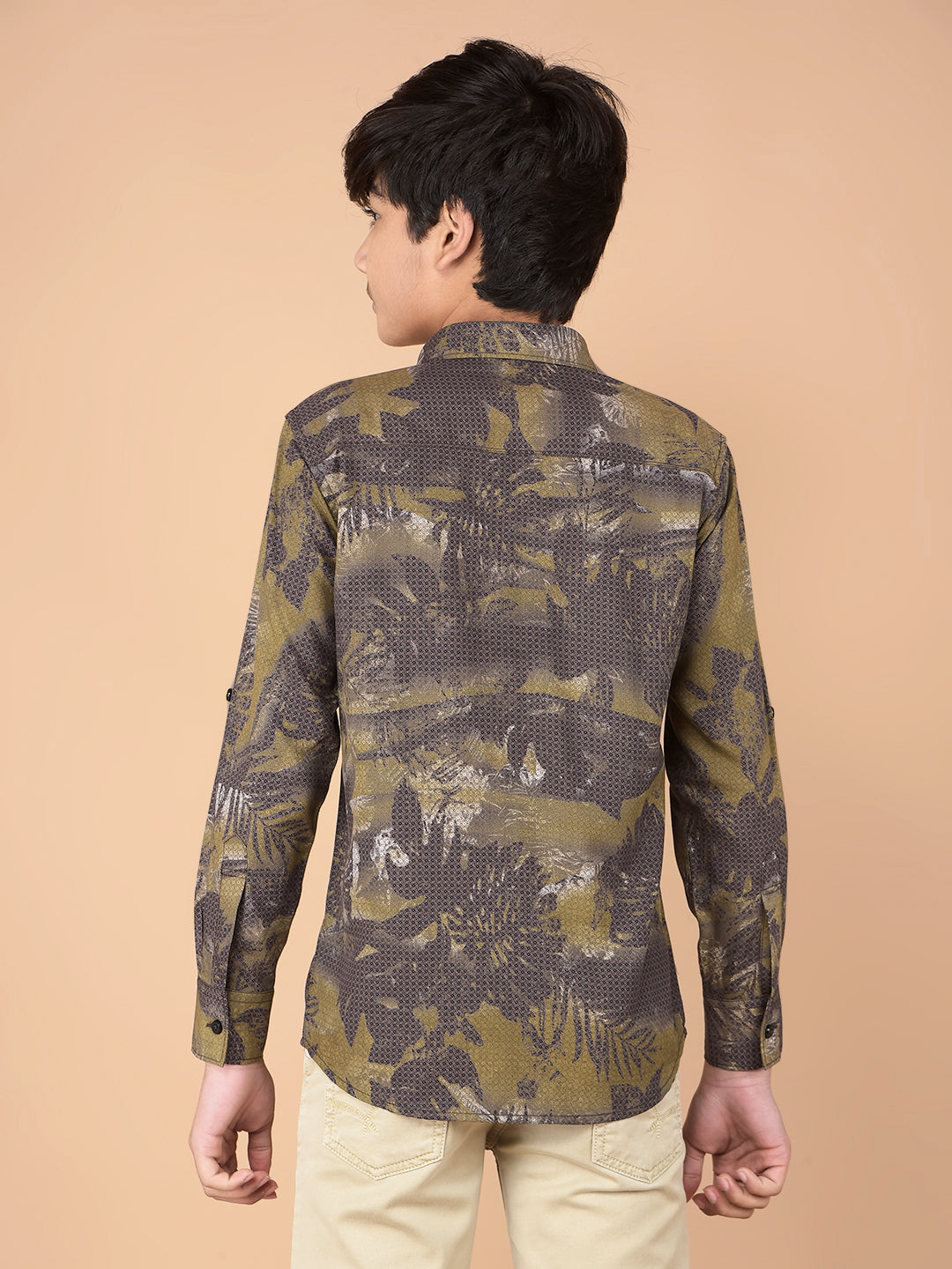 Olive Floral Print Shirt-Boys Shirts-Crimsoune Club