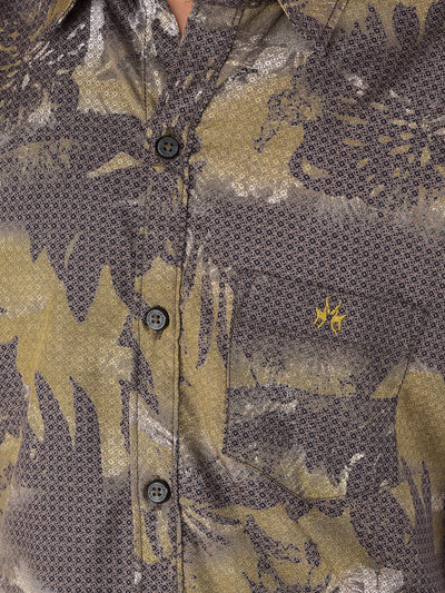 Olive Floral Print Shirt-Boys Shirts-Crimsoune Club
