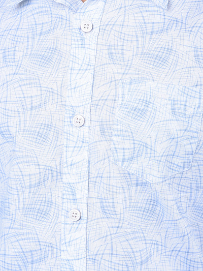 Blue Printed Button-Down Collar Shirt-Boys Shirts-Crimsoune Club
