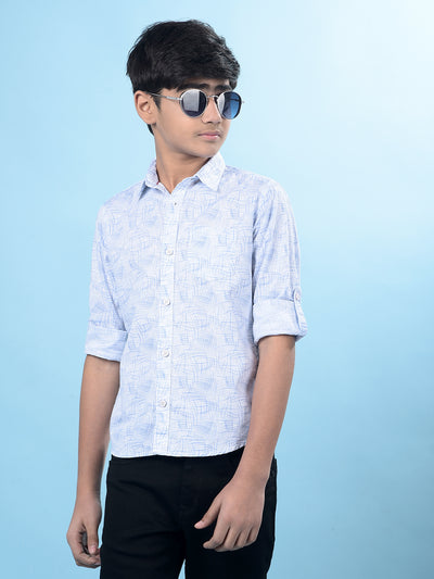 Blue Printed Button-Down Collar Shirt-Boys Shirts-Crimsoune Club
