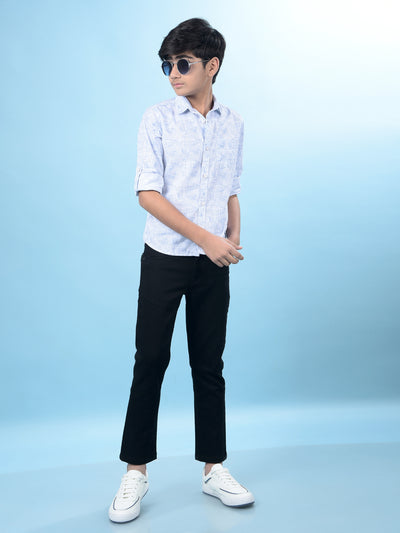 Blue Printed Button-Down Collar Shirt-Boys Shirts-Crimsoune Club