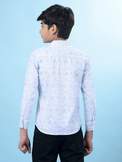 Blue Printed Button-Down Collar Shirt-Boys Shirts-Crimsoune Club