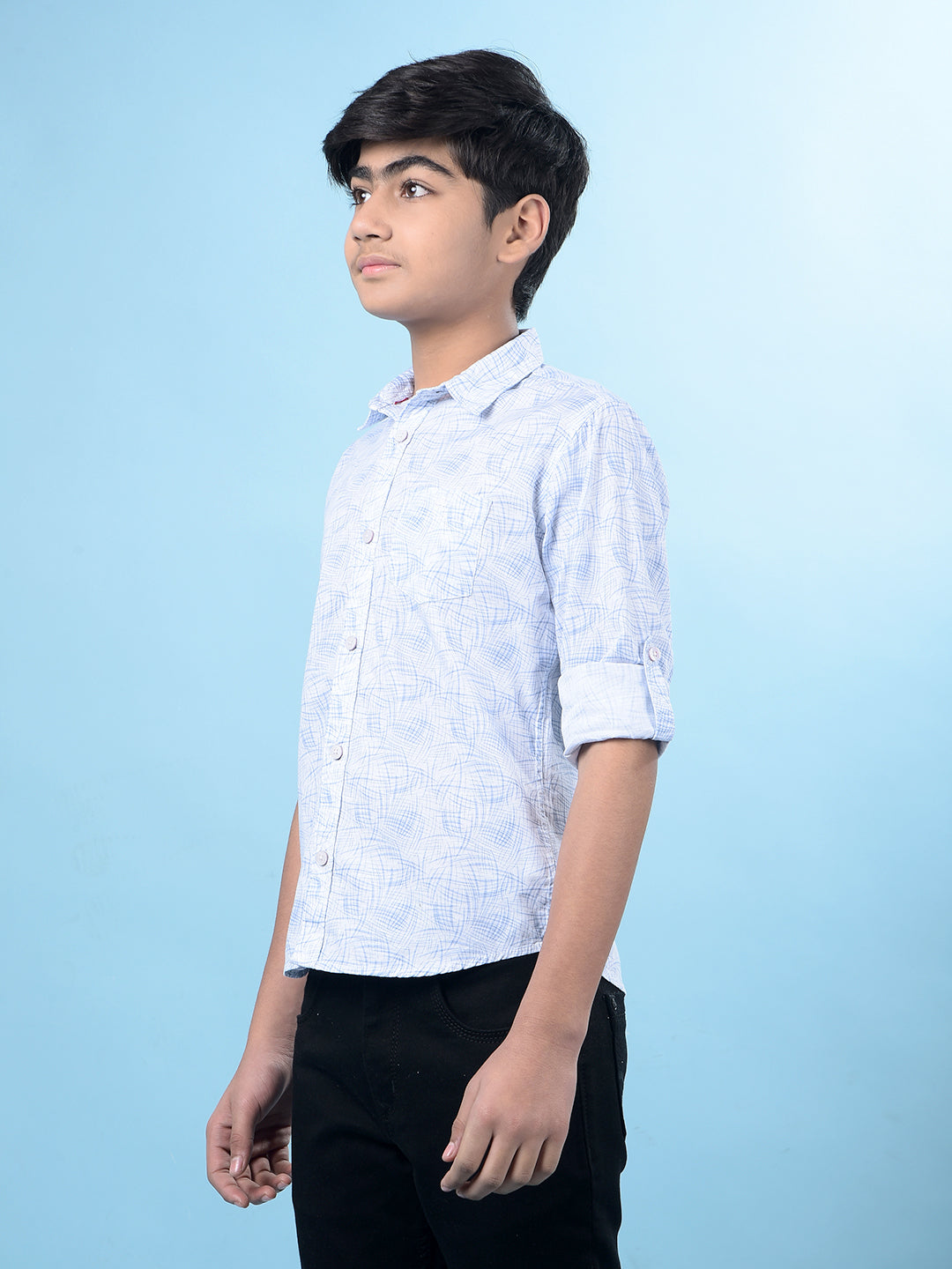 Blue Printed Button-Down Collar Shirt-Boys Shirts-Crimsoune Club