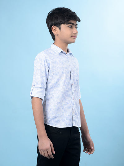 Blue Printed Button-Down Collar Shirt-Boys Shirts-Crimsoune Club