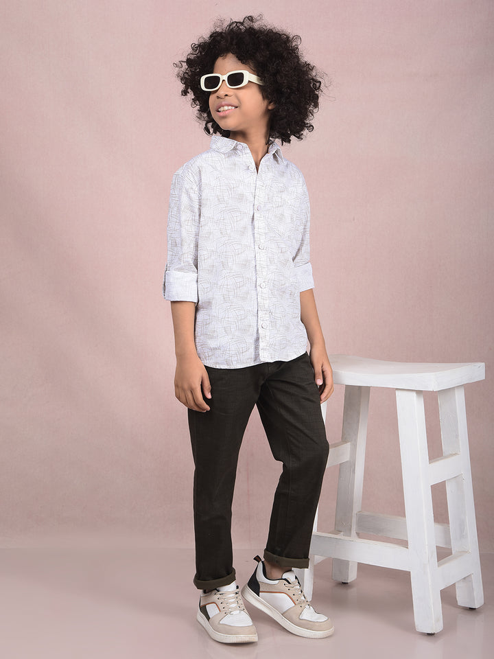 Olive Printed Shirt-Boys Shirts-Crimsoune Club