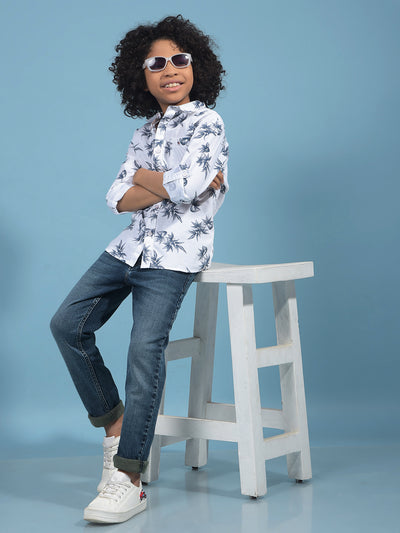 White Floral Print 100% Cotton Shirt-Boys Shirts-Crimsoune Club