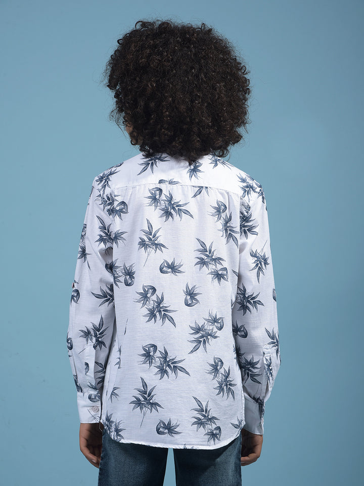 White Floral Print 100% Cotton Shirt-Boys Shirts-Crimsoune Club
