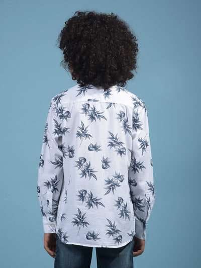 White Floral Print 100% Cotton Shirt-Boys Shirts-Crimsoune Club
