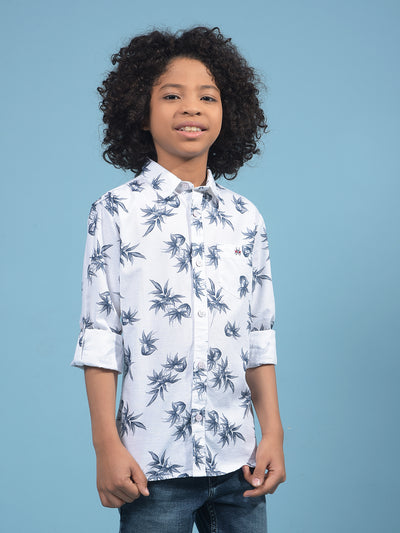 White Floral Print 100% Cotton Shirt-Boys Shirts-Crimsoune Club