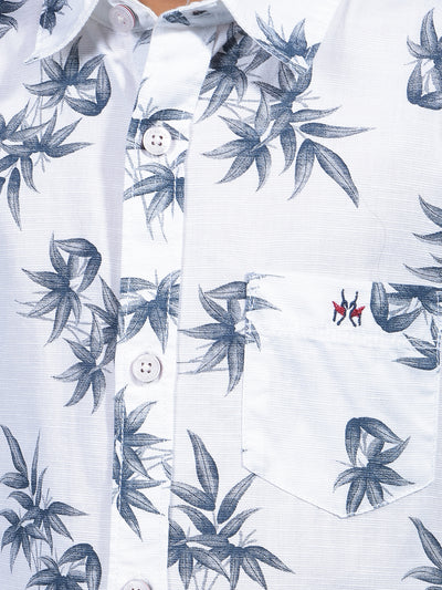 White Floral Print 100% Cotton Shirt-Boys Shirts-Crimsoune Club