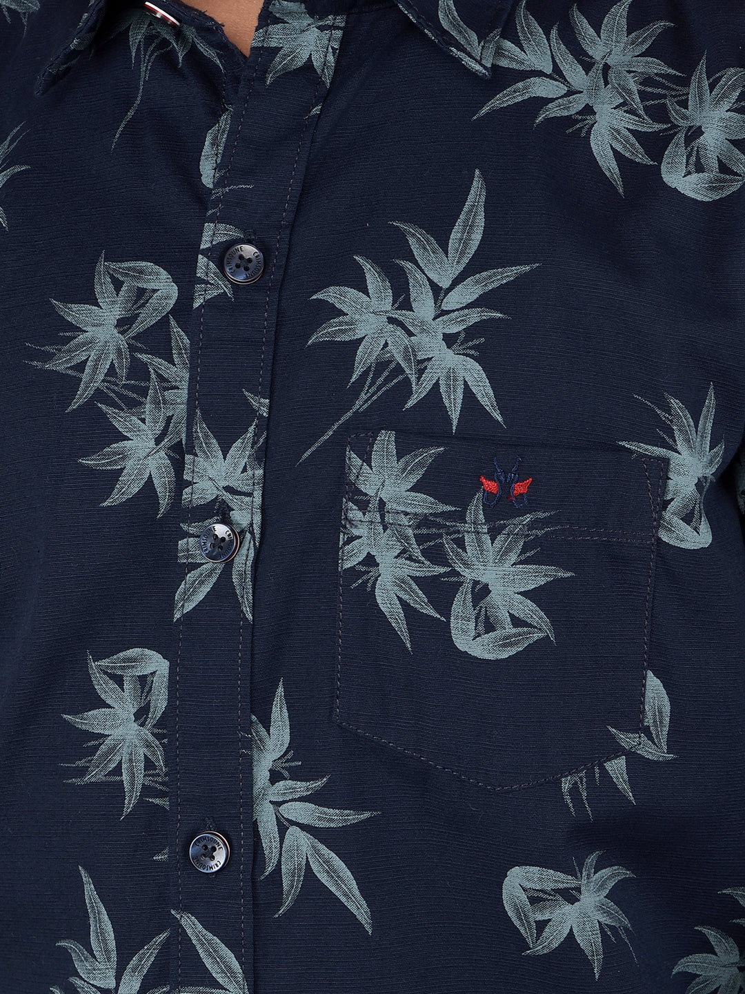 Navy Blue Floral Print 100% Cotton Shirt-Boys Shirts-Crimsoune Club