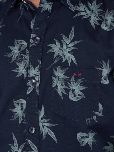 Navy Blue Floral Print 100% Cotton Shirt-Boys Shirts-Crimsoune Club