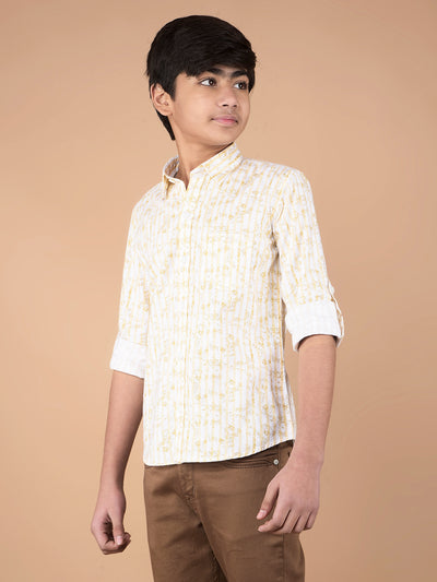 Yellow Floral Print Shirt-Boys Shirts-Crimsoune Club