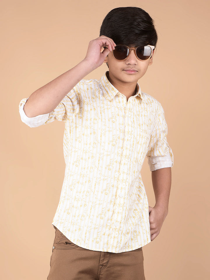 Yellow Floral Print Shirt-Boys Shirts-Crimsoune Club