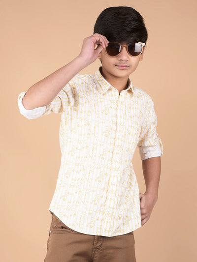 Yellow Floral Print Shirt-Boys Shirts-Crimsoune Club