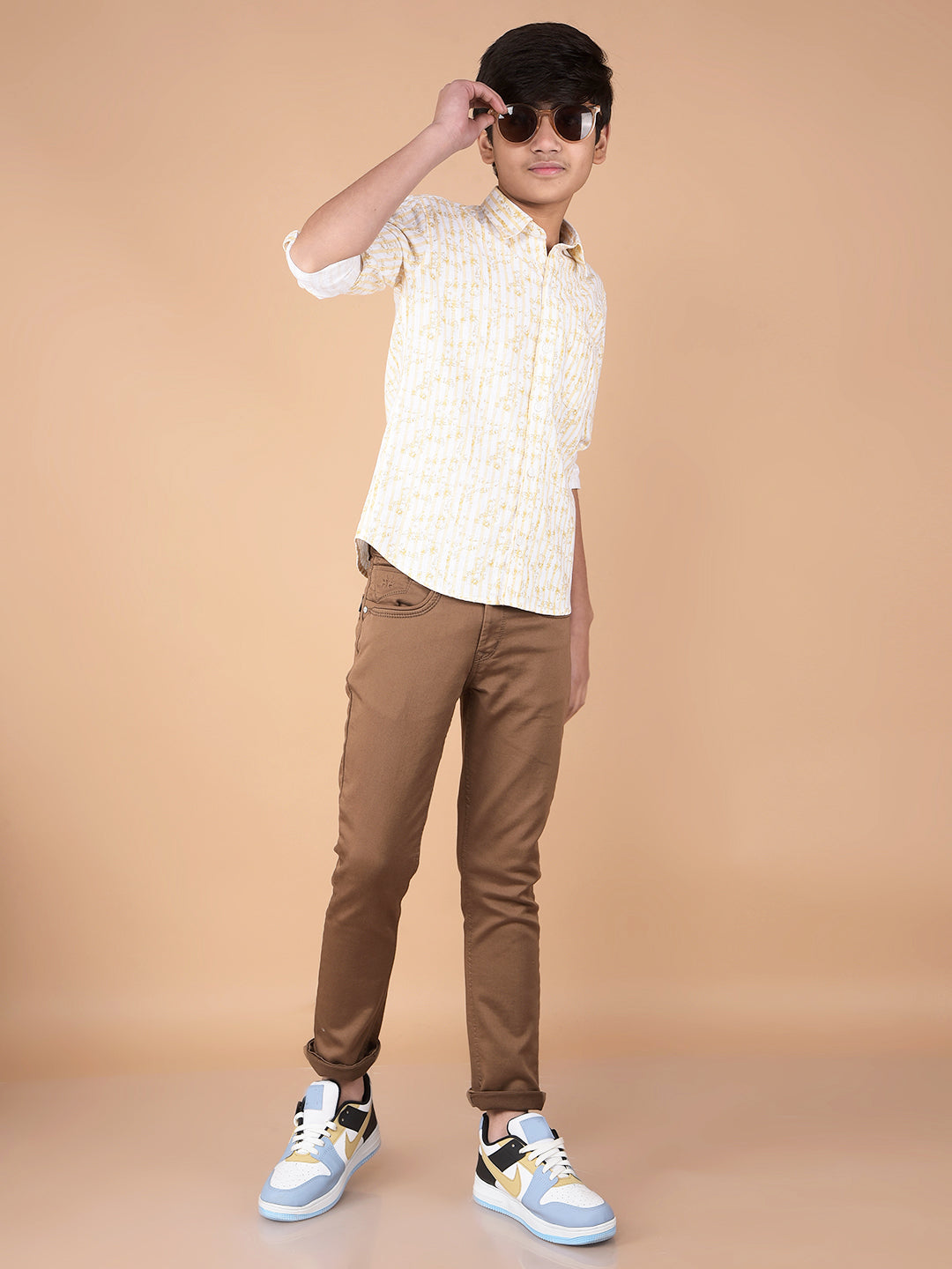 Yellow Floral Print Shirt-Boys Shirts-Crimsoune Club