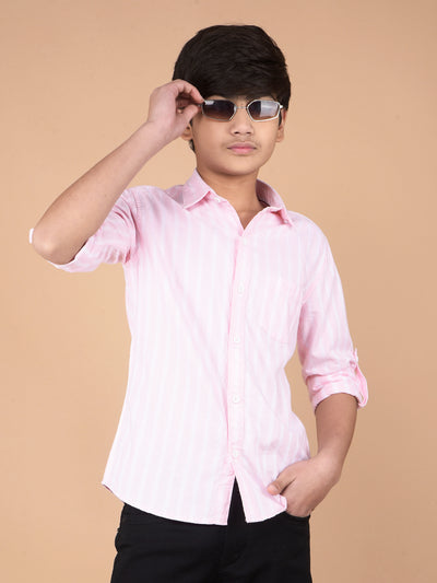 Pink Vertical Stripes 100% Cotton Shirt-Boys Shirts-Crimsoune Club